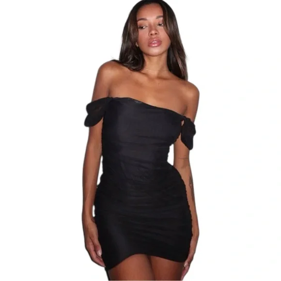 Princess Polly | Dresses | Princess Polly Charvi Mini Dress In Black Mesh  Off Or On Shoulder In Size Us 8 | Poshmark